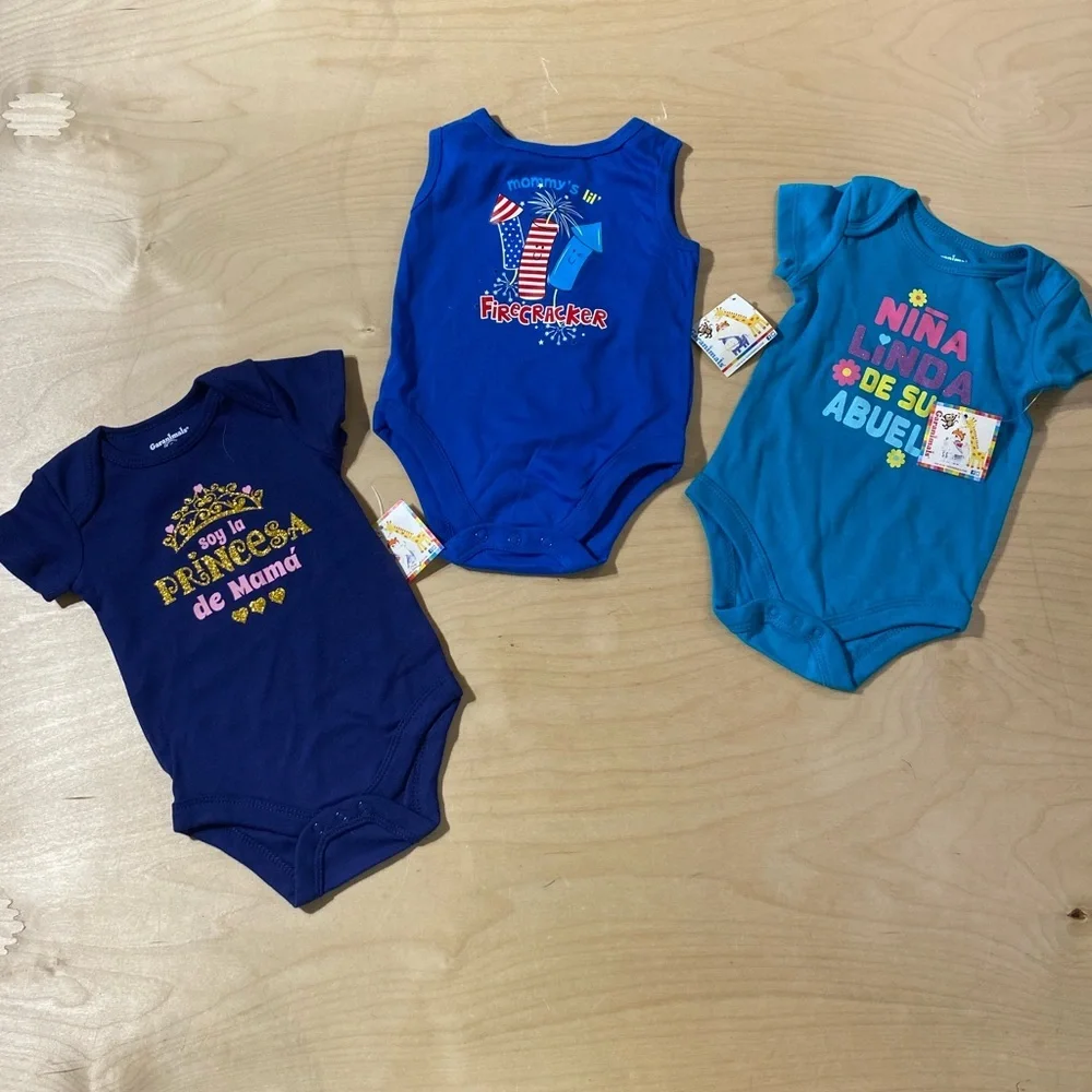 Garanimals Blue and Teal Bodysuit Trio 3-6 M (OQ)